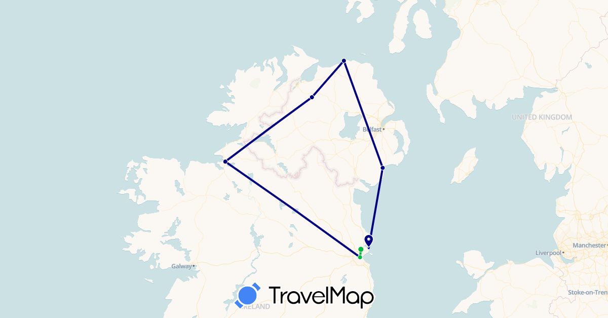 TravelMap itinerary: driving, bus, plane in United Kingdom, Ireland (Europe)
